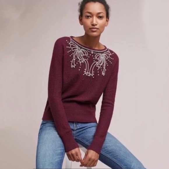 Anthropologie Field Flower Pearled Bow 